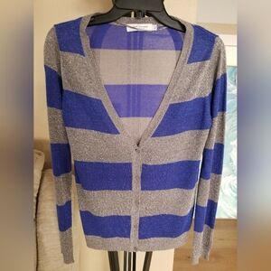 Iris Singer Blue and Gray Striped Cardigan